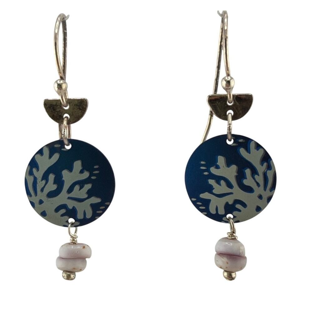 Holly Yashi Reef Blue Niobium and Puka Shell Earrings